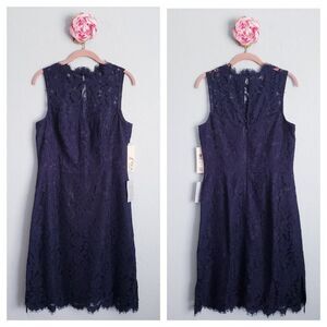 Eliza‎ J Navy High Neck Lace Sheath Dress